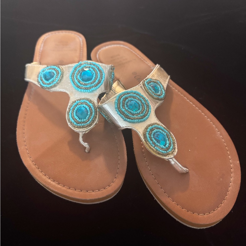 Turquoise Beaded Thong Sandals